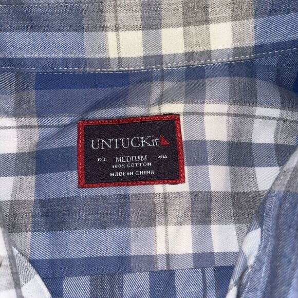 UNTUCKit Mens Long Sleeve button shirt Cotton Plaid Gray/Blue M Medium - Picture 3 of 6